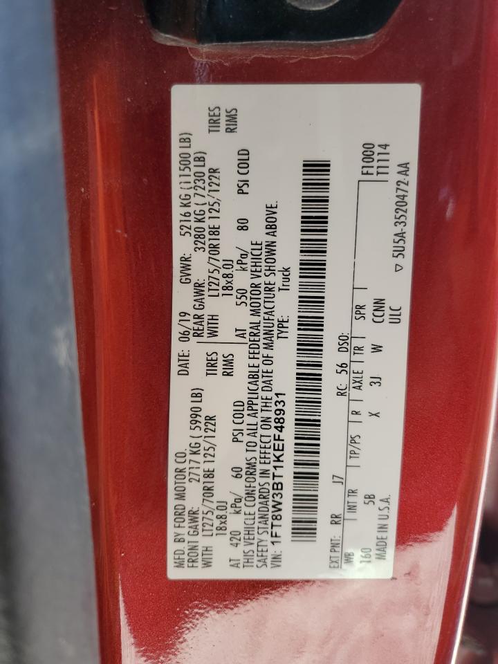 2019 Ford F350 Super Duty VIN: 1FT8W3BT1KEF48931 Lot: 93736985