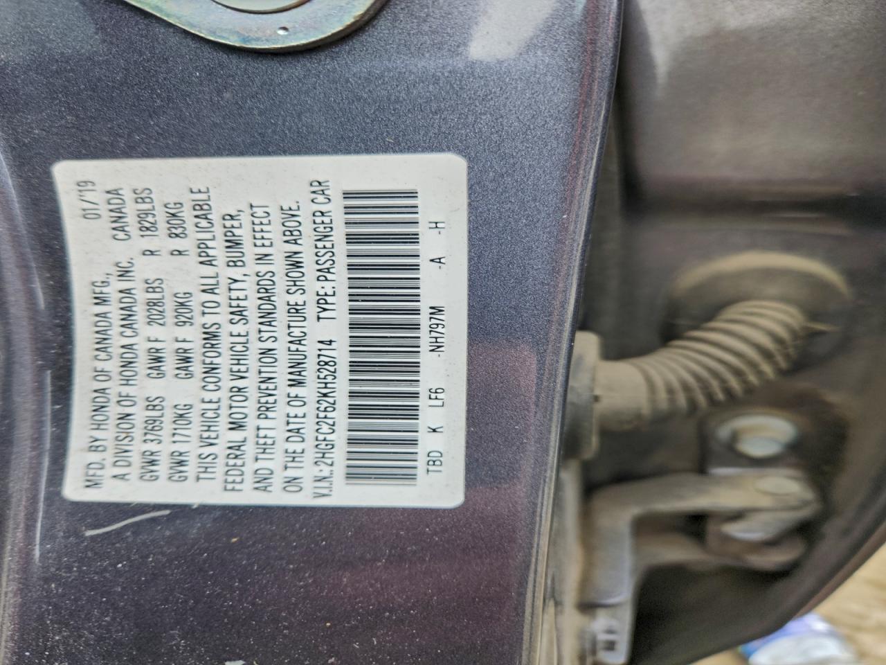 2019 Honda Civic Lx VIN: 2HGFC2F62KH528714 Lot: 94157195