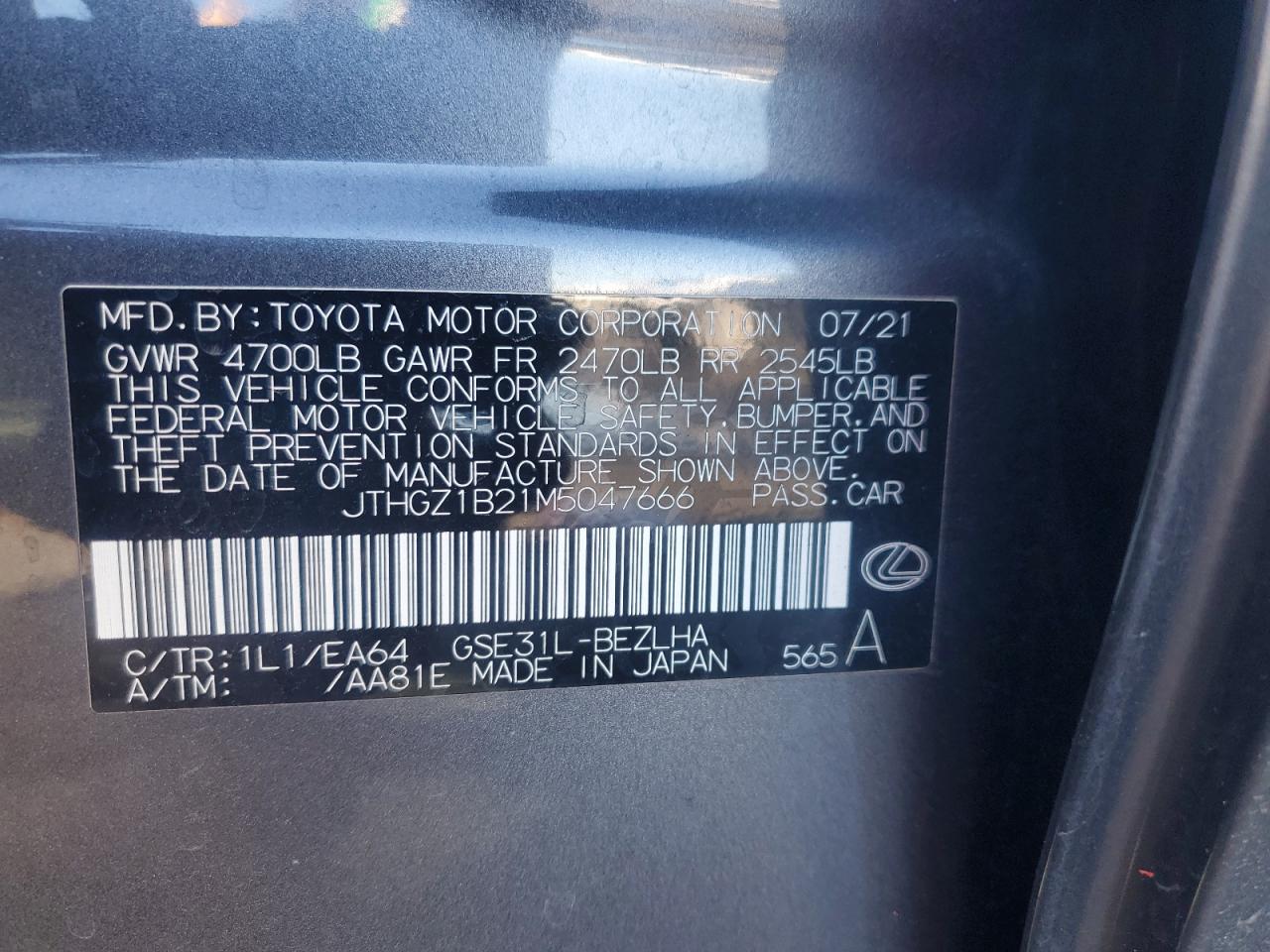 2021 Lexus Is 350 F Sport VIN: JTHGZ1B21M5047666 Lot: 92941475