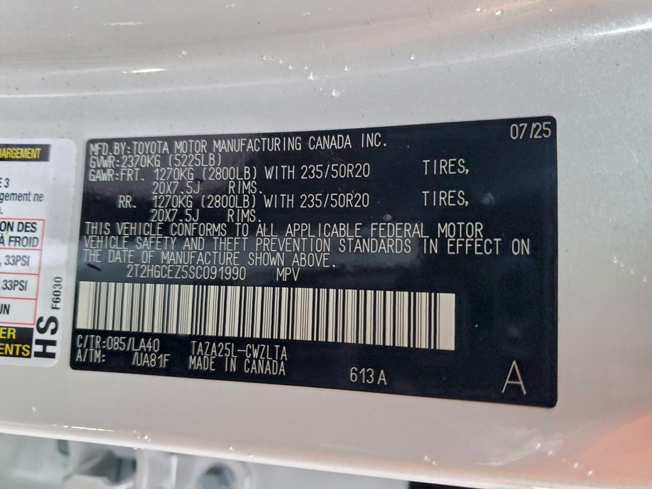 2025 Lexus Nx 350 Luxury VIN: 2T2HGCEZ5SC091990 Lot: 94246585