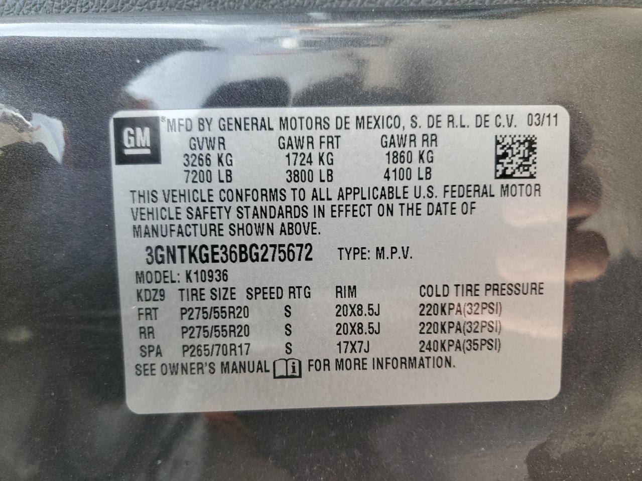 2011 Chevrolet Avalanche Ltz VIN: 3GNTKGE36BG275672 Lot: 91935465