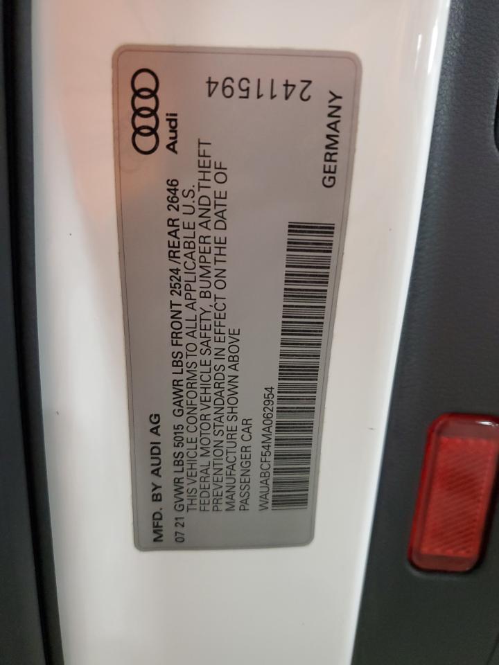 2021 Audi A5 Premium 40 VIN: WAUABCF54MA062954 Lot: 93187215