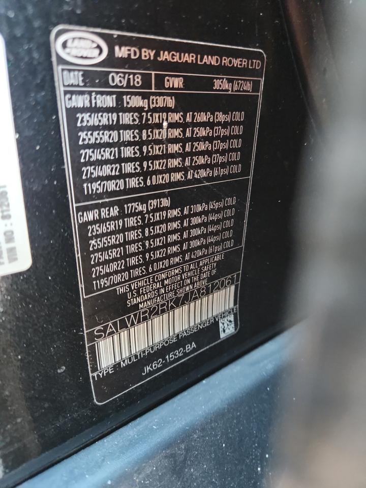 2018 Land Rover Range Rover Sport Hse VIN: SALWR2RK7JA812061 Lot: 90893605