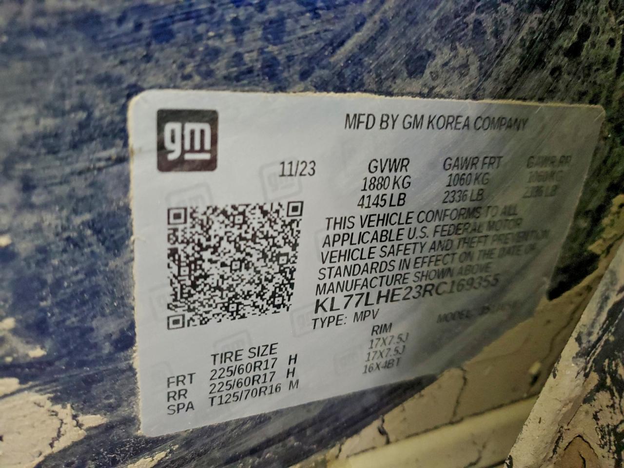 2024 Chevrolet Trax 1Lt VIN: KL77LHE23RC169355 Lot: 94800695