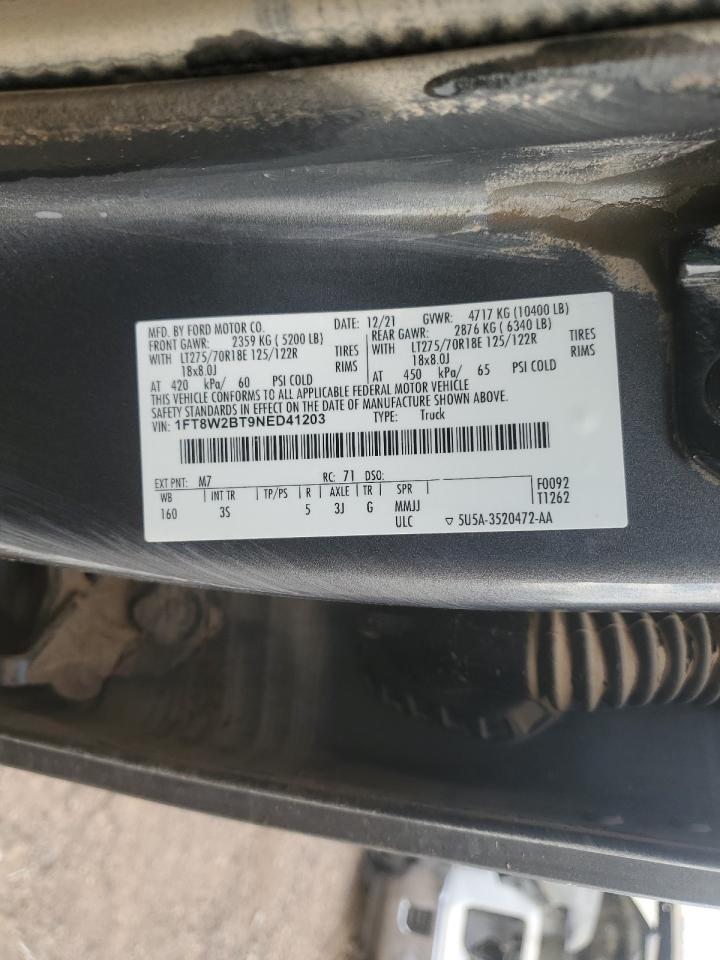 2022 Ford F250 Super Duty VIN: 1FT8W2BT9NED41203 Lot: 87378805