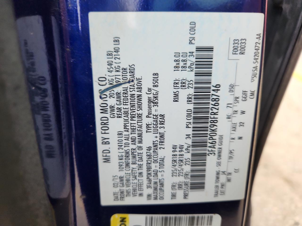 2015 Ford Fusion Titanium VIN: 3FA6P0K98FR268746 Lot: 92888555