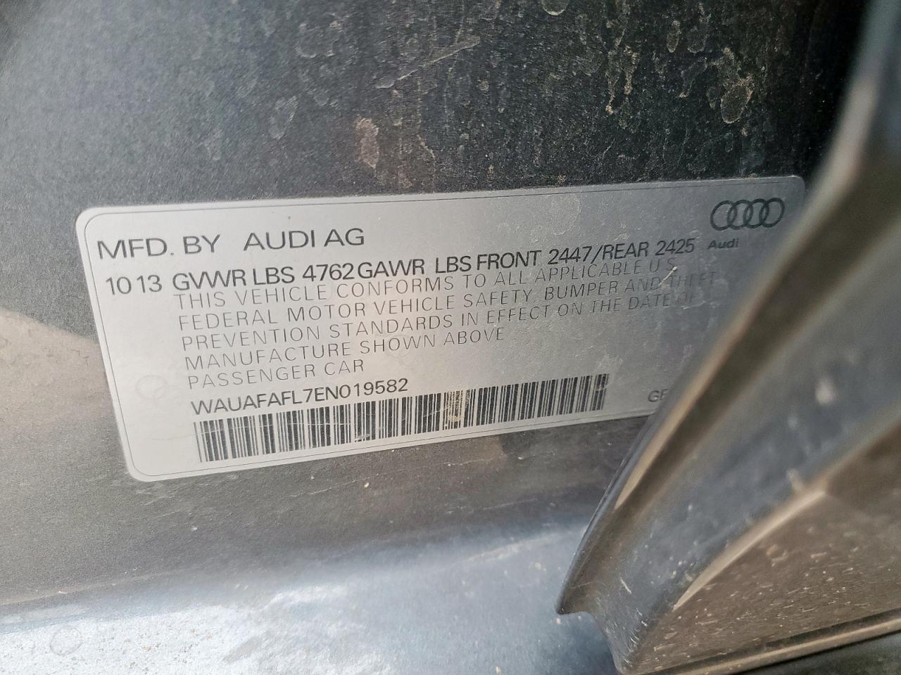 2014 Audi A4 Premium VIN: WAUAFAFL7EN019582 Lot: 93285615