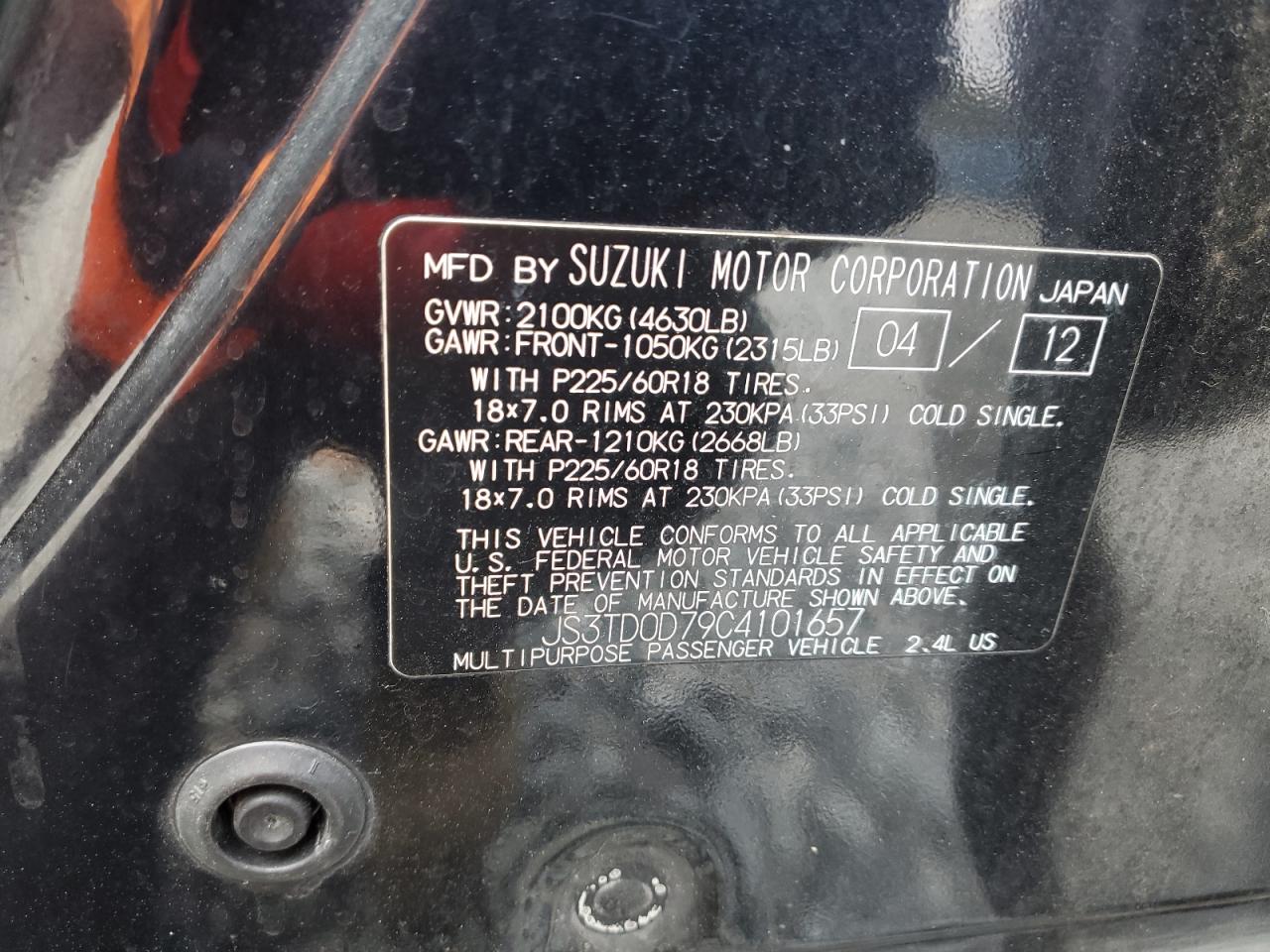 2012 Suzuki Grand Vitara Jlx VIN: JS3TD0D79C4101657 Lot: 92811615