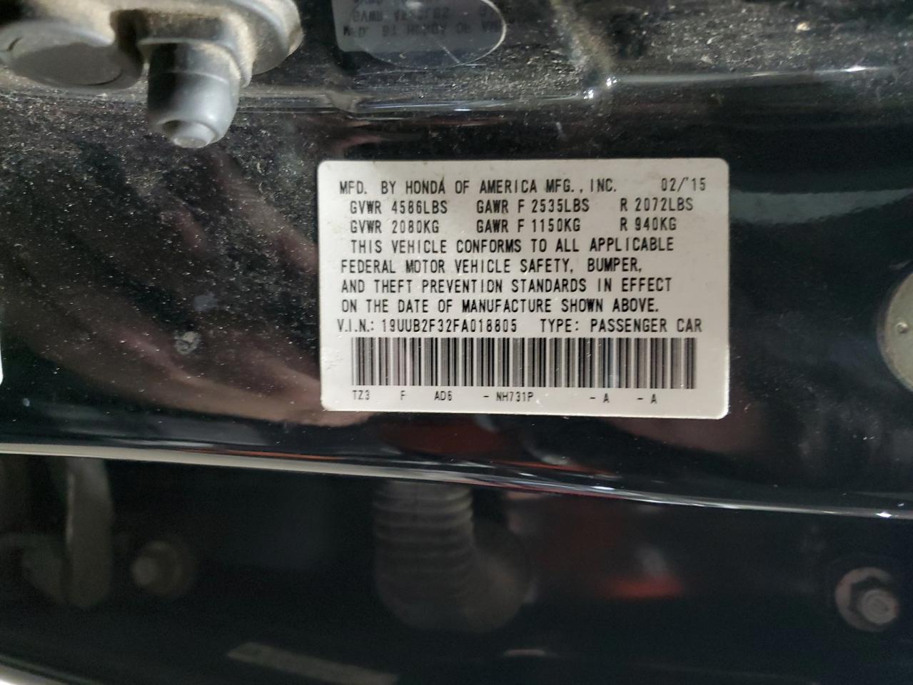 2015 Acura Tlx VIN: 19UUB2F32FA018805 Lot: 92261805