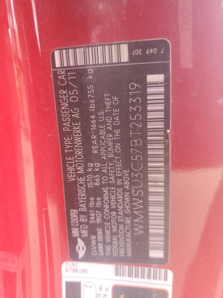 2011 Mini Cooper VIN: WMWSU3C57BT253319 Lot: 91182195