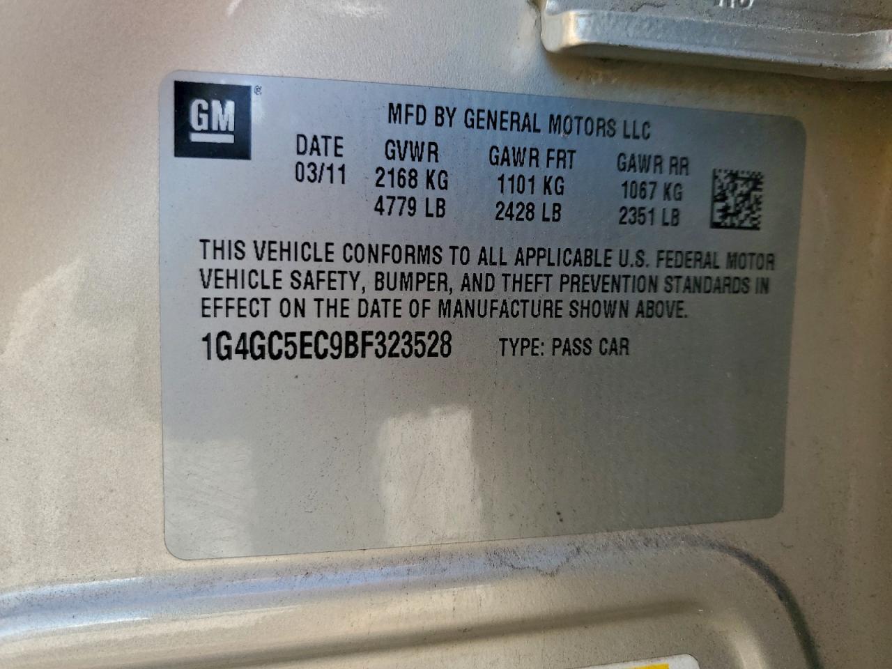 2011 Buick Lacrosse Cxl VIN: 1G4GC5EC9BF323528 Lot: 94124275