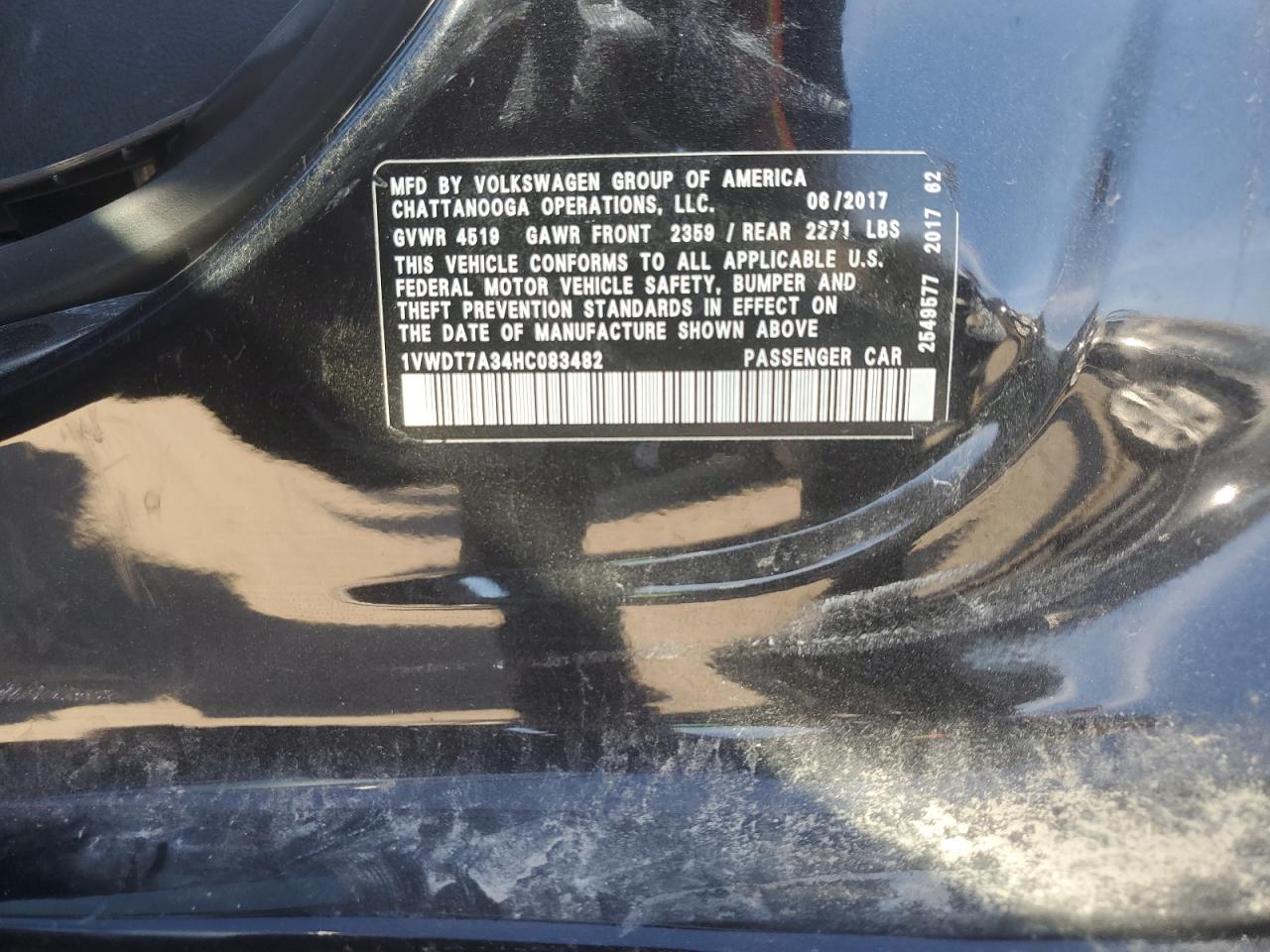 2017 Volkswagen Passat R-Line VIN: 1VWDT7A34HC083482 Lot: 92677555