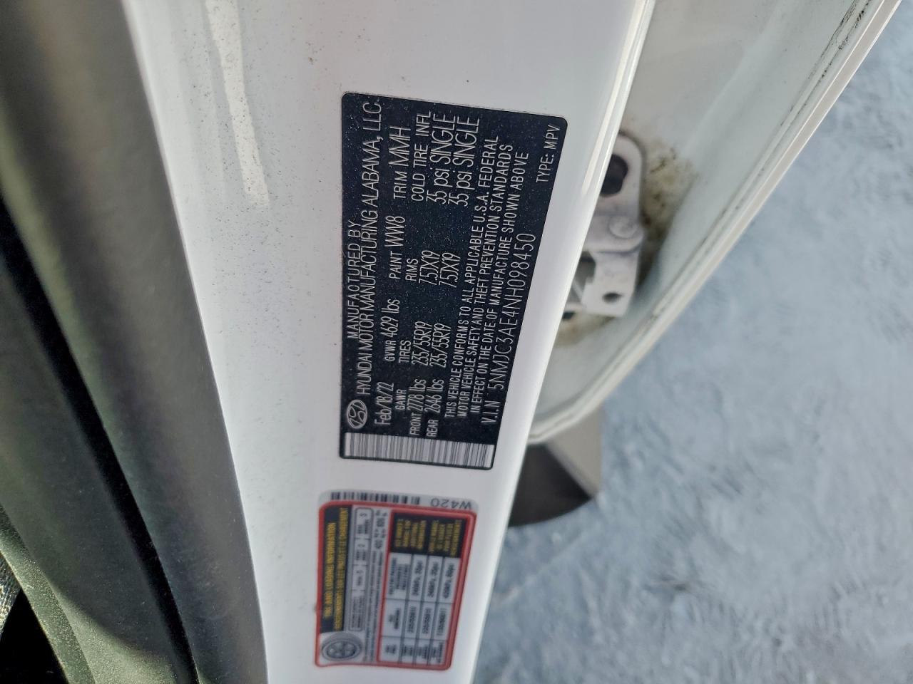 2022 Hyundai Tucson Sel VIN: 5NMJC3AE4NH098450 Lot: 94022895