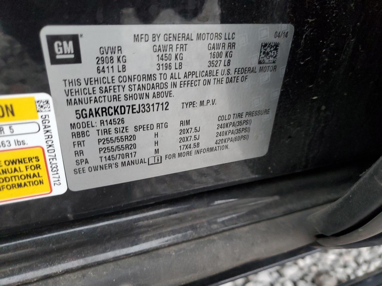 2014 Buick Enclave VIN: 5GAKRCKD7EJ331712 Lot: 91690685