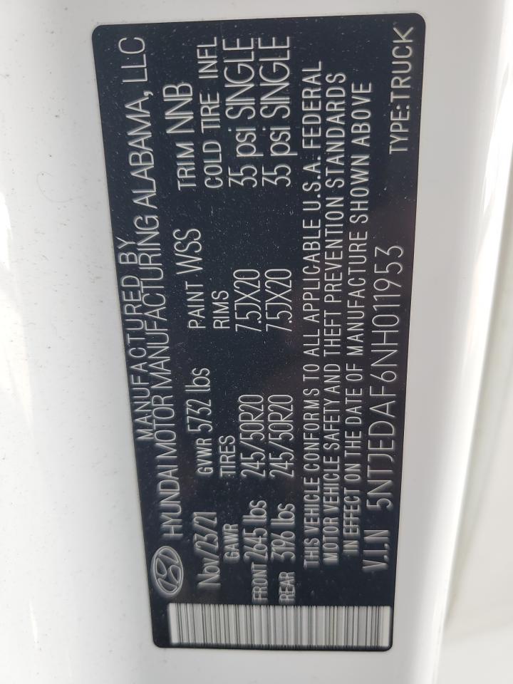 2022 Hyundai Santa Cruz Limited VIN: 5NTJEDAF6NH011953 Lot: 91268145