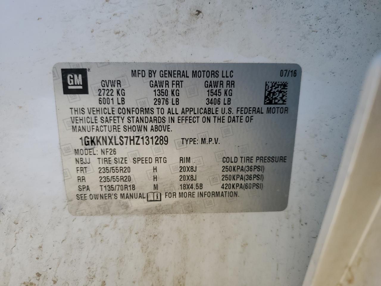 2017 GMC Acadia Denali VIN: 1GKKNXLS7HZ131289 Lot: 91090365