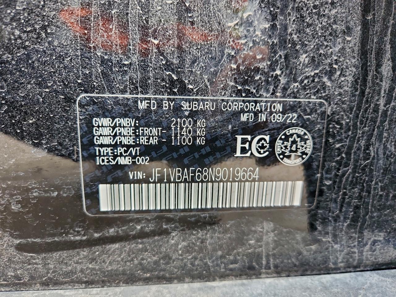 2022 Subaru Wrx Premium VIN: JF1VBAF68N9019664 Lot: 94308755