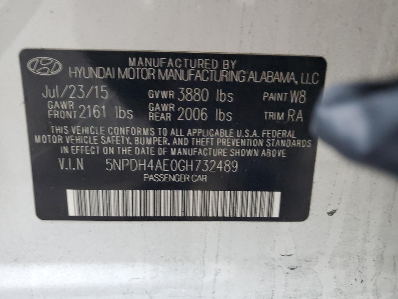 2016 Hyundai Elantra Se VIN: 5NPDH4AE0GH732489 Lot: 92864935