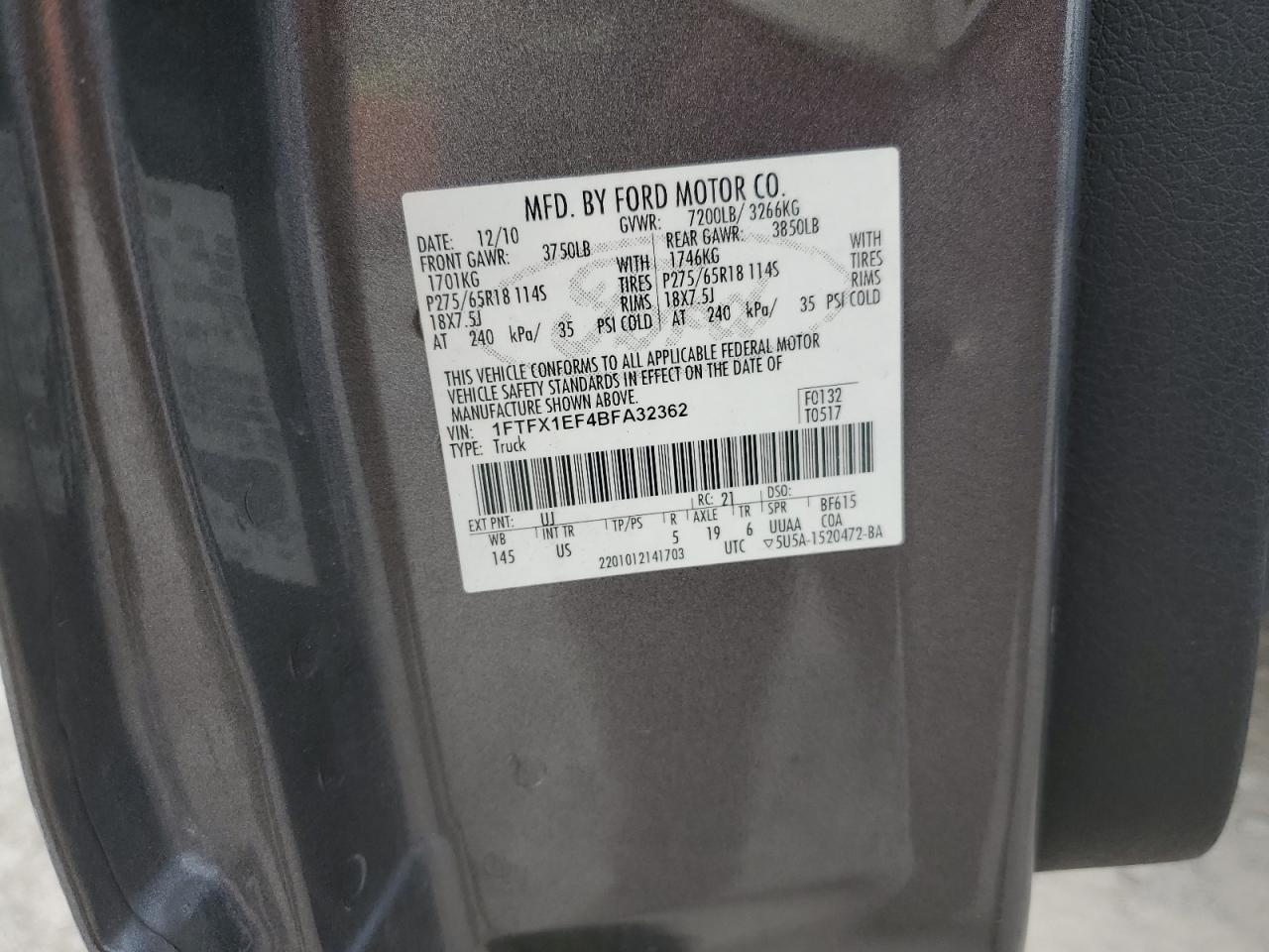 2011 Ford F150 Super Cab VIN: 1FTFX1EF4BFA32362 Lot: 91784845