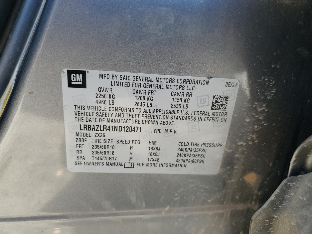 2022 Buick Envision Preferred VIN: LRBAZLR41ND120471 Lot: 91111725