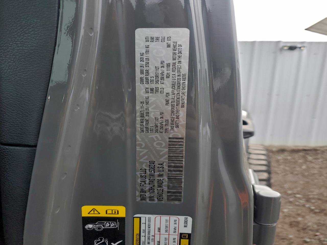 2021 Jeep Gladiator Sport VIN: 1C6HJTAG1ML536240 Lot: 94002455