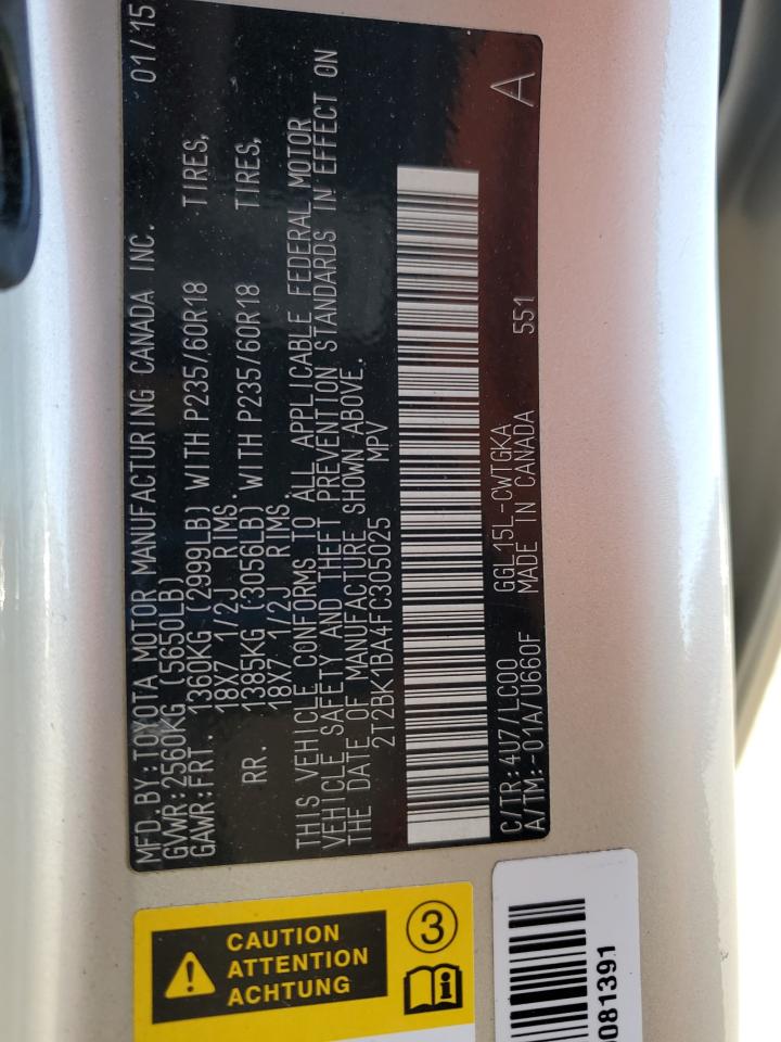 2015 Lexus Rx 350 Base VIN: 2T2BK1BA4FC305025 Lot: 91483395