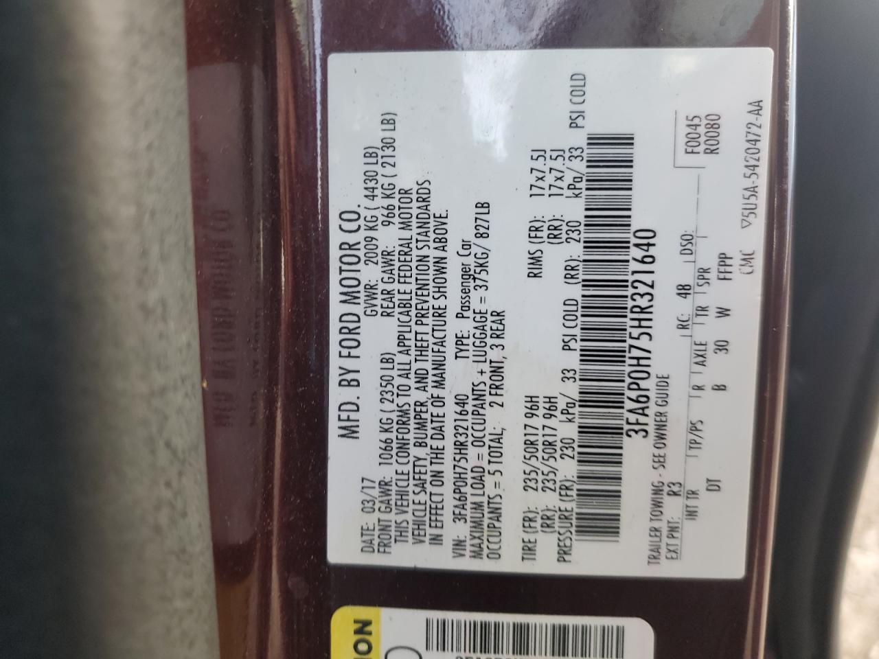 2017 Ford Fusion Se VIN: 3FA6P0H75HR321640 Lot: 92998145