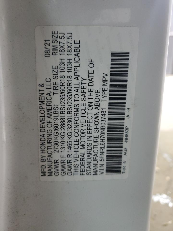 2022 Honda Odyssey Exl VIN: 5FNRL6H70NB037481 Lot: 93342555