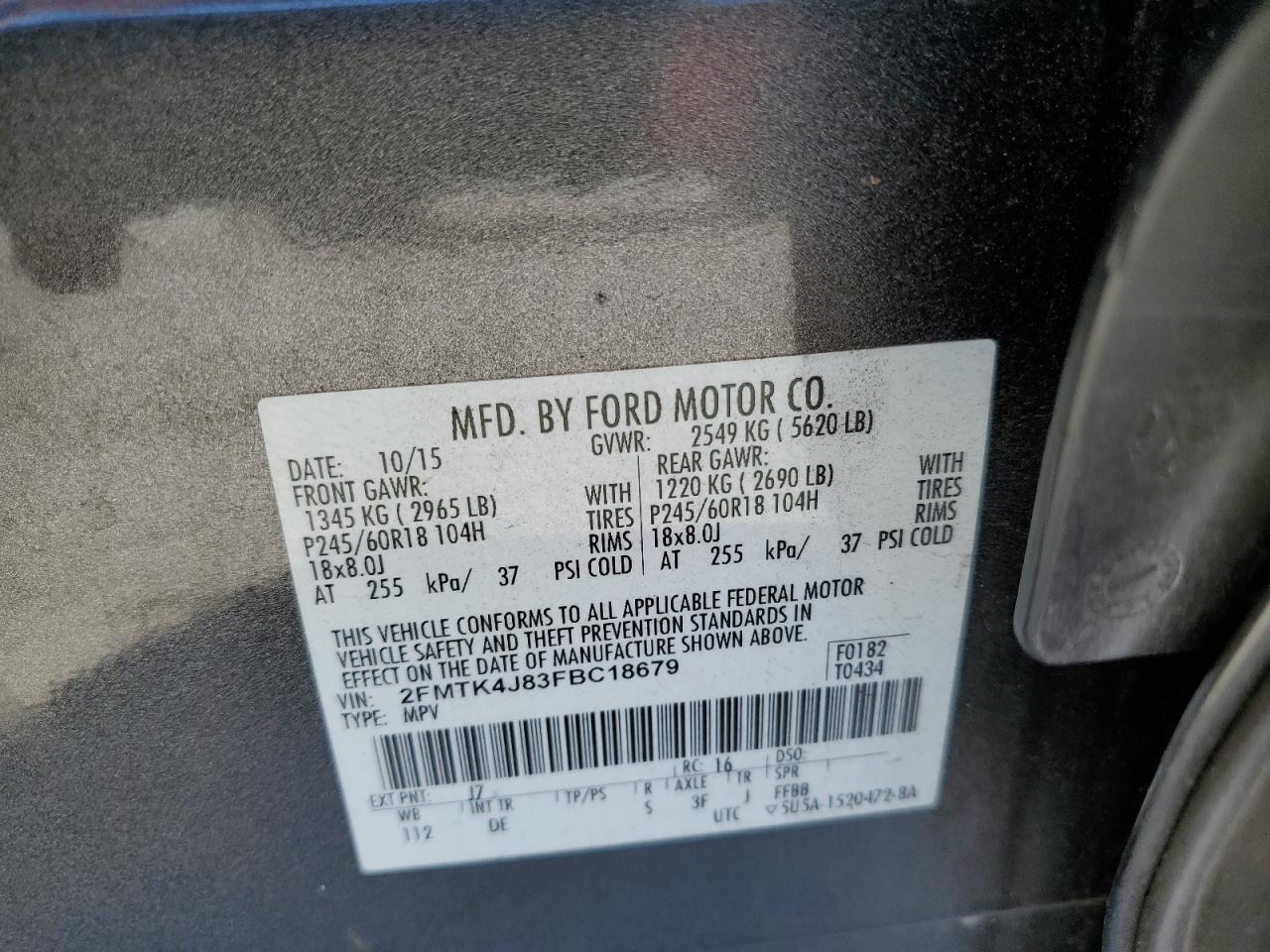 2015 Ford Edge Sel VIN: 2FMTK4J83FBC18679 Lot: 92612115