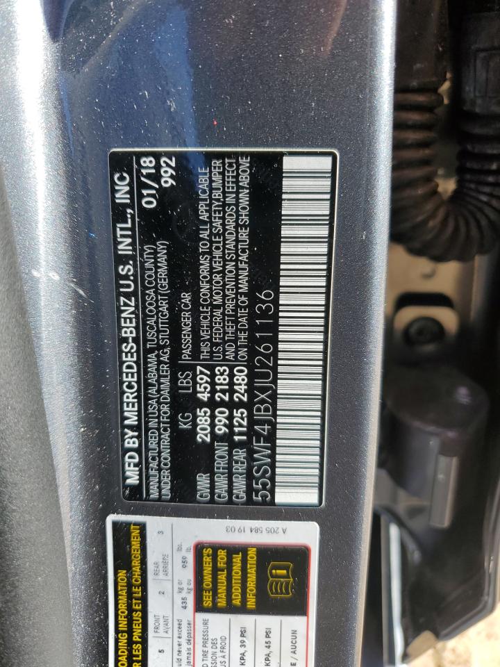 2018 Mercedes-Benz C 300 VIN: 55SWF4JBXJU261136 Lot: 91453915