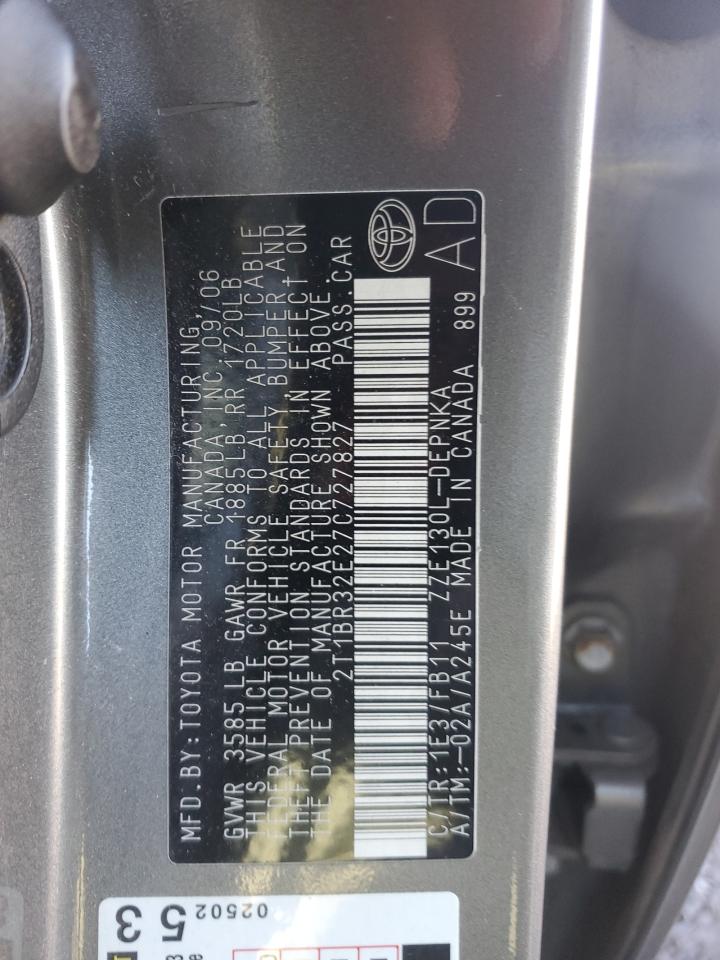 2007 Toyota Corolla Ce VIN: 2T1BR32E27C727827 Lot: 93387885