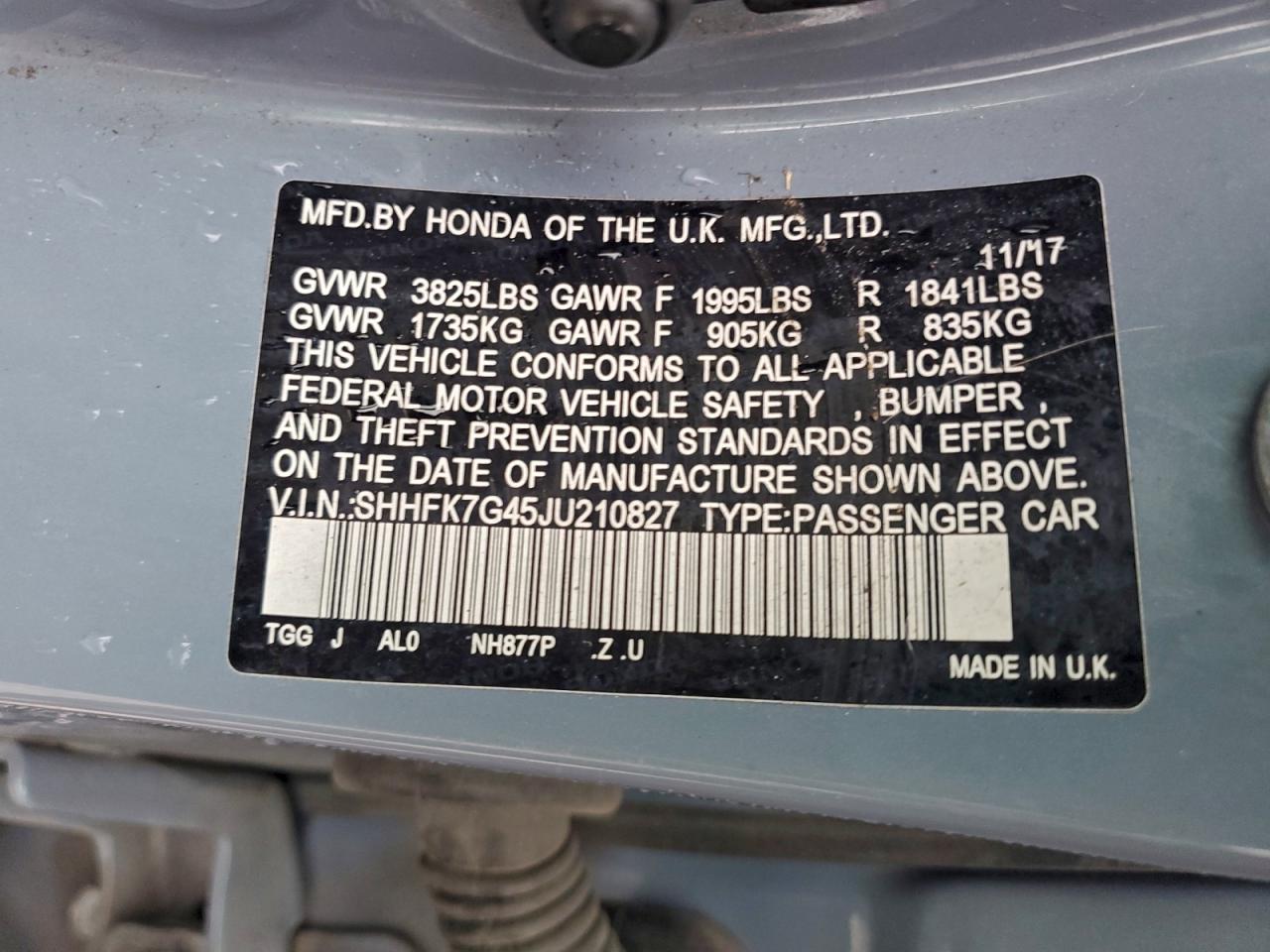 2018 Honda Civic Sport VIN: SHHFK7G45JU210827 Lot: 94185585