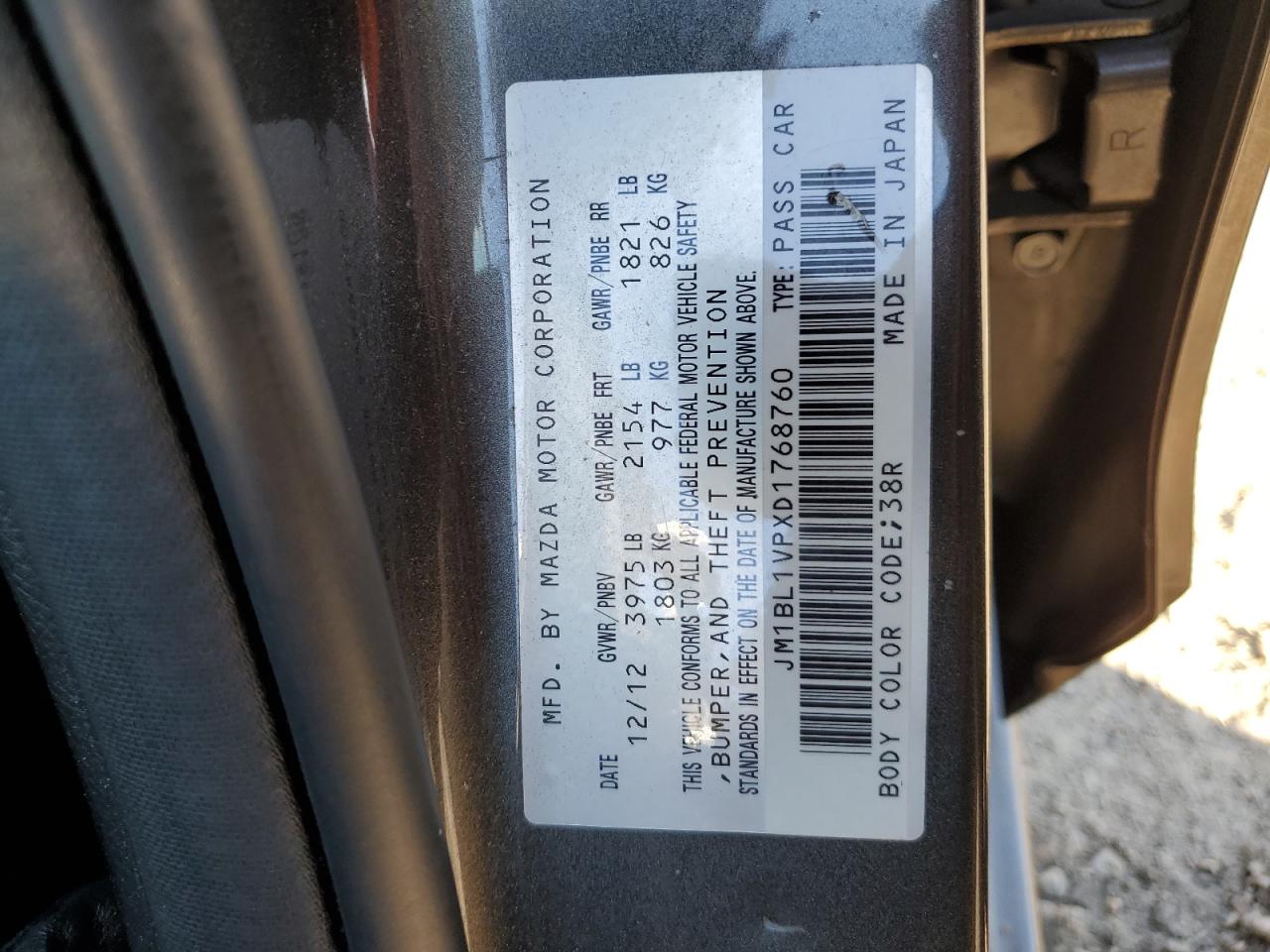 2013 Mazda 3 I VIN: JM1BL1VPXD1768760 Lot: 93541905