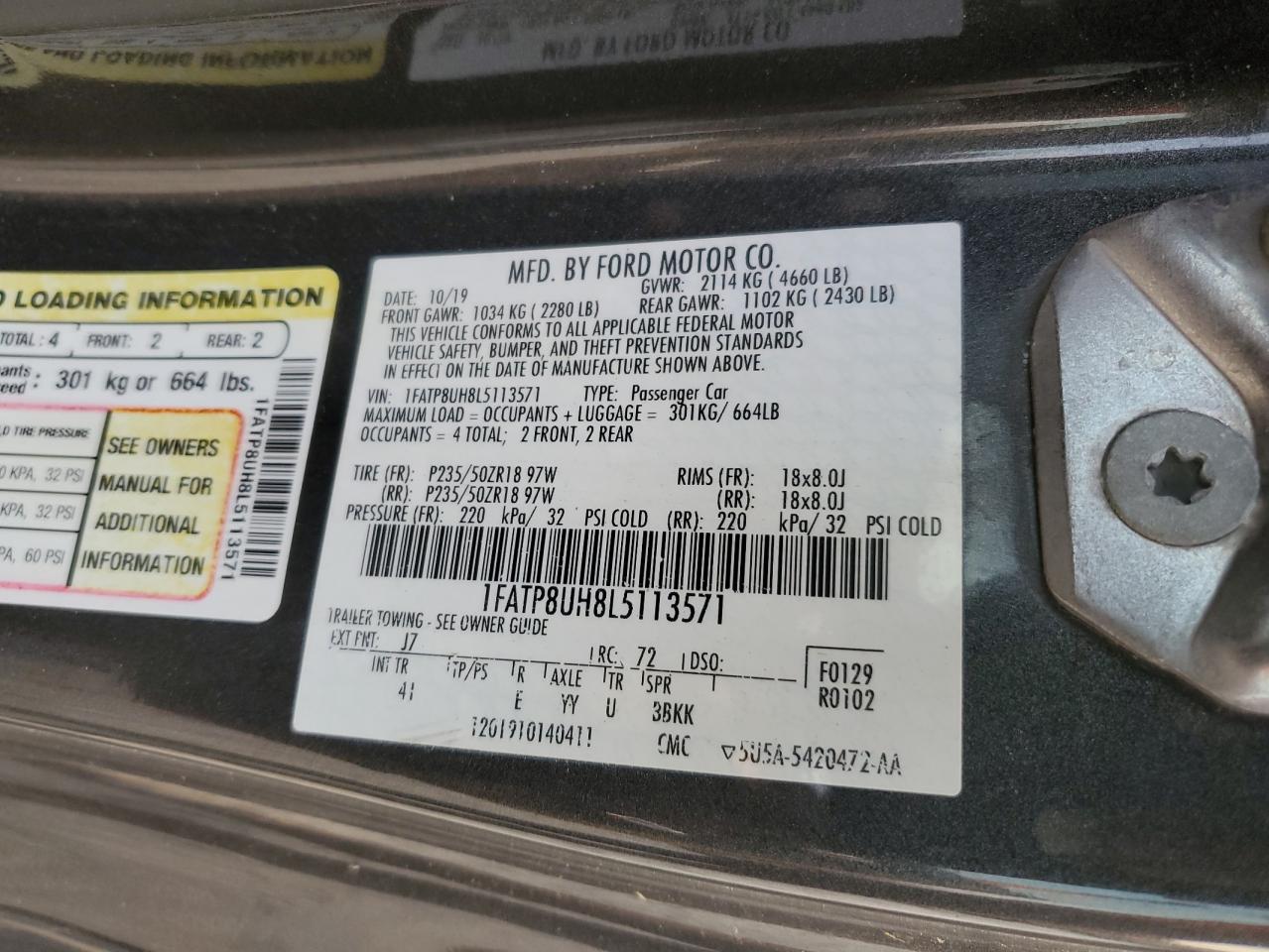 2020 Ford Mustang VIN: 1FATP8UH8L5113571 Lot: 93935625