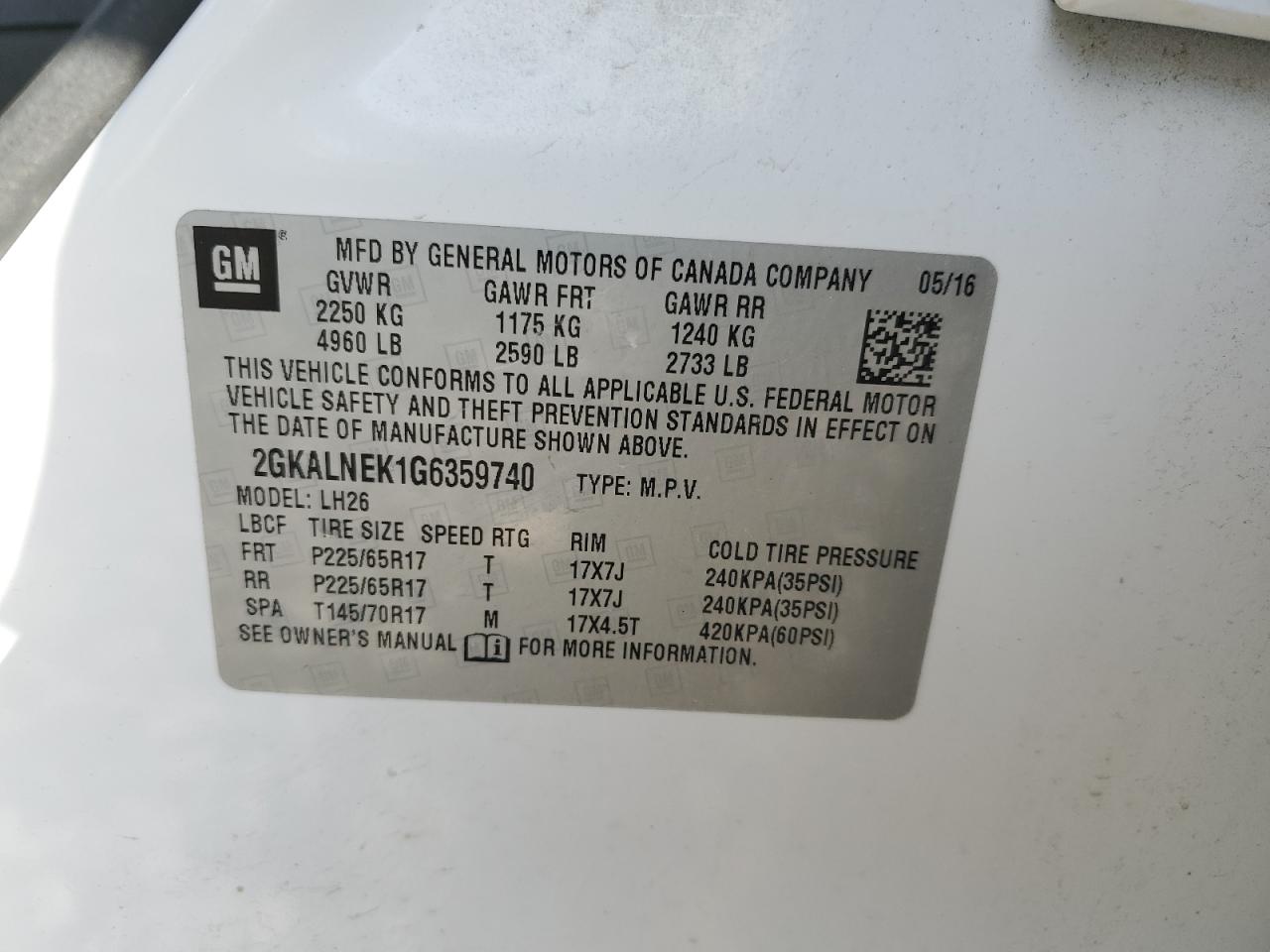 2016 GMC Terrain Sle VIN: 2GKALNEK1G6359740 Lot: 92200805