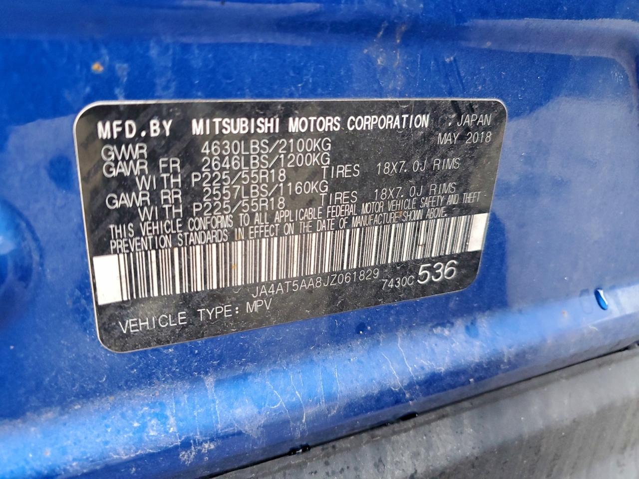 2018 Mitsubishi Eclipse Cross Se VIN: JA4AT5AA8JZ061829 Lot: 94034175