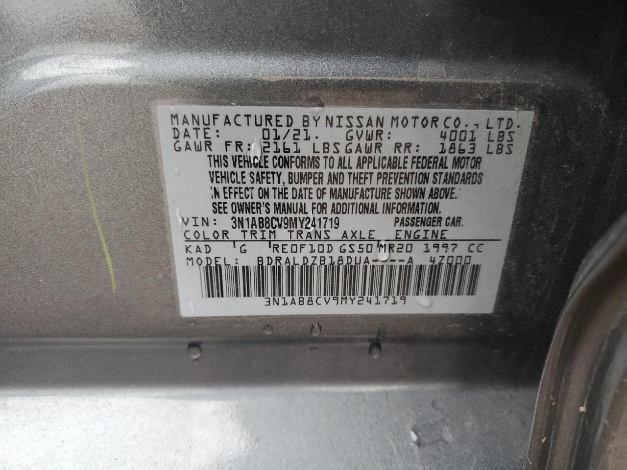 2021 Nissan Sentra Sv VIN: 3N1AB8CV9MY241719 Lot: 92953975