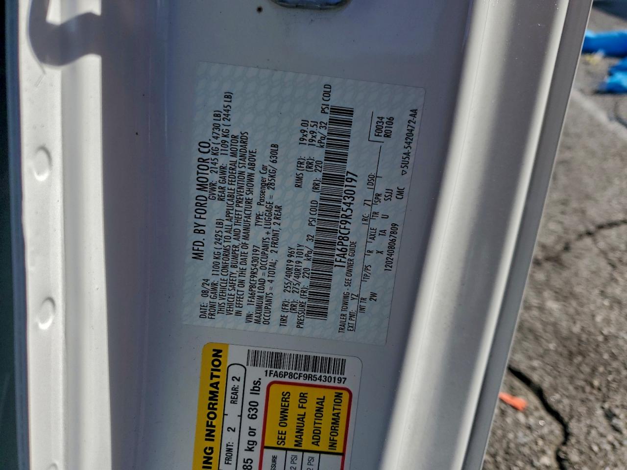 2024 Ford Mustang Gt VIN: 1FA6P8CF9R5430197 Lot: 94281725