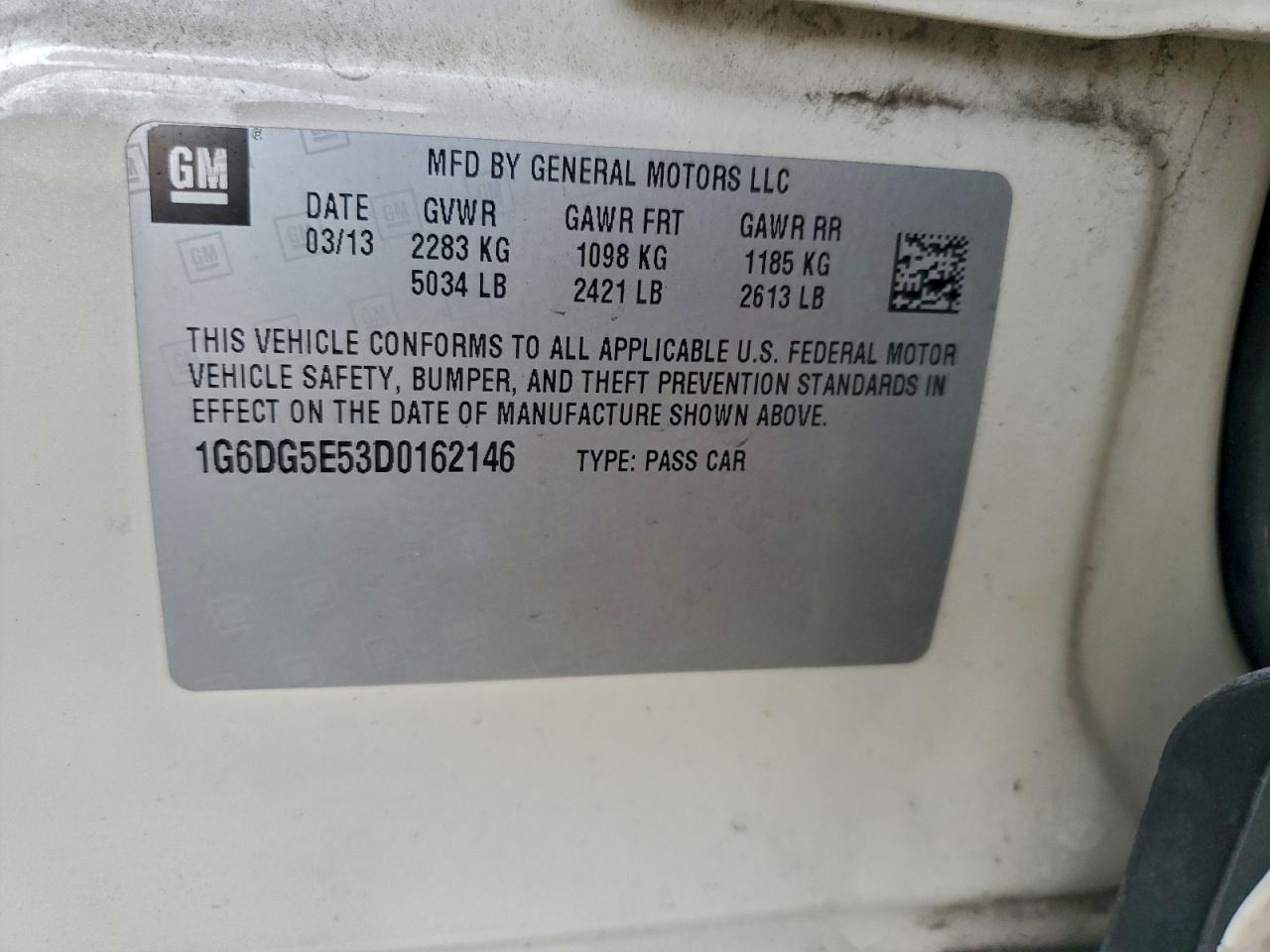 2013 Cadillac Cts Luxury Collection VIN: 1G6DG5E53D0162146 Lot: 92750495