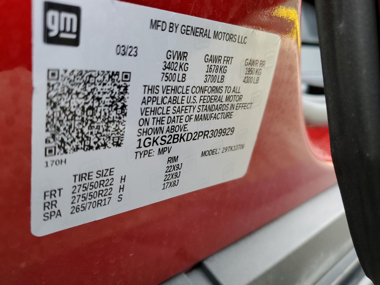 2023 GMC Yukon Slt VIN: 1GKS2BKD2PR309929 Lot: 91255975