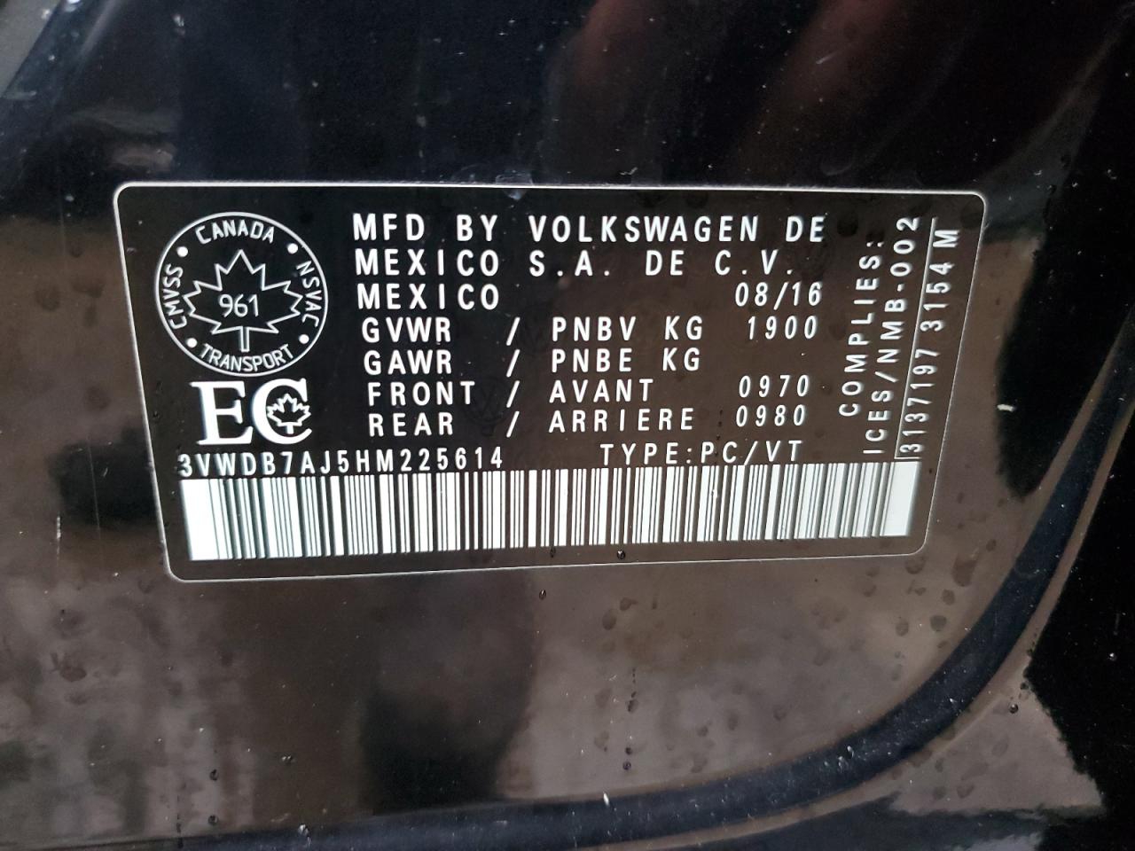 2017 Volkswagen Jetta Se VIN: 3VWDB7AJ5HM225614 Lot: 91561495