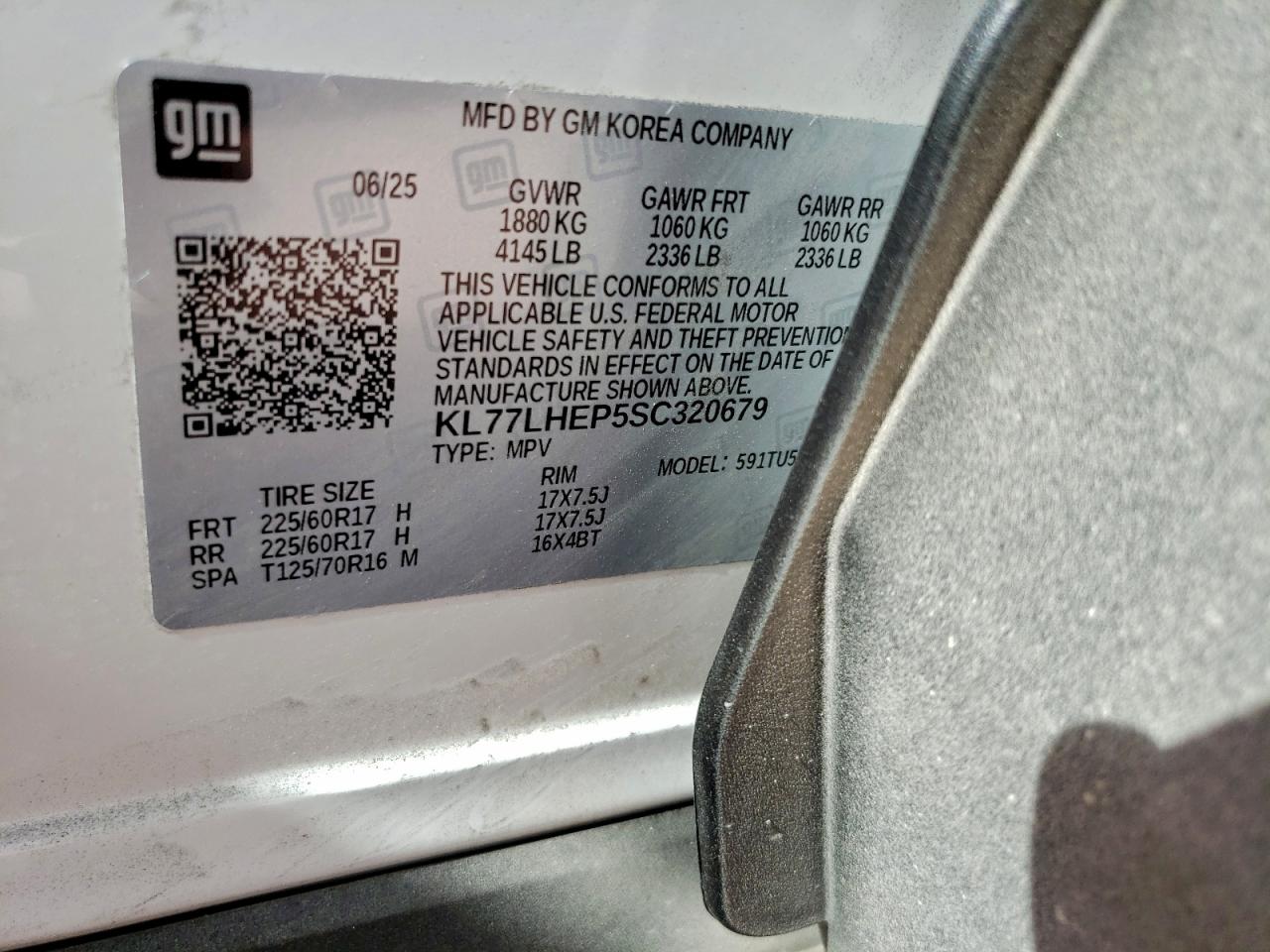 2025 Chevrolet Trax 1Lt VIN: KL77LHEP5SC320679 Lot: 92704505