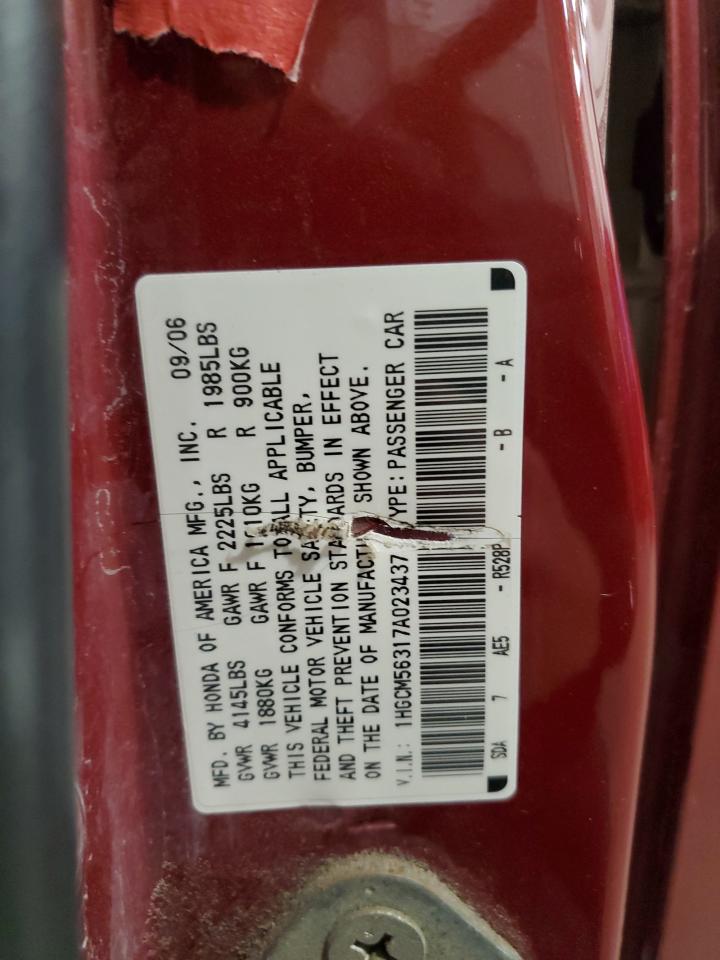 2007 Honda Accord Se VIN: 1HGCM56317A023437 Lot: 91715805