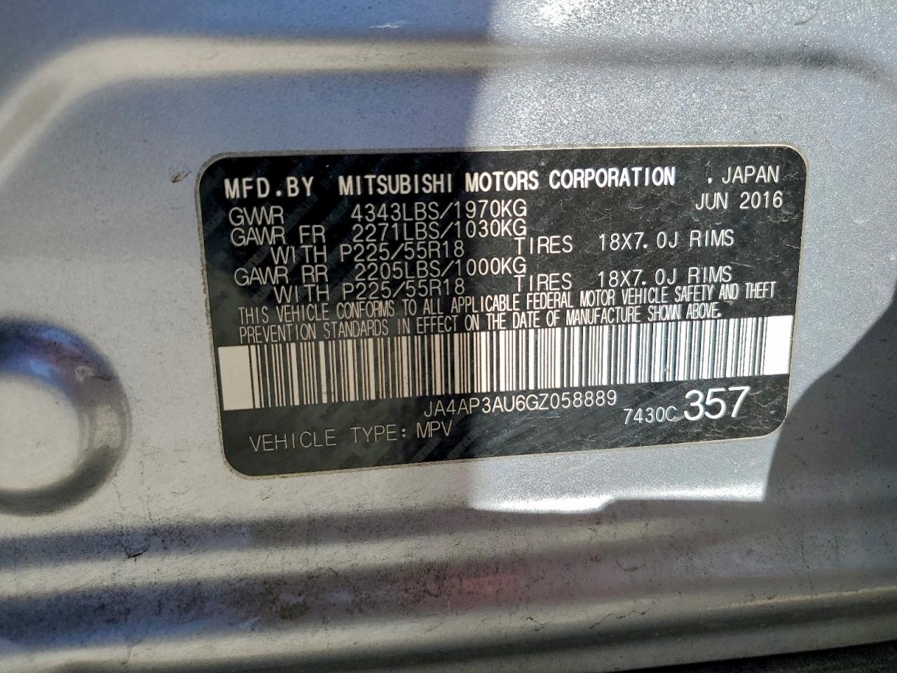 2016 Mitsubishi Outlander Sport Es VIN: JA4AP3AU6GZ058889 Lot: 94365305