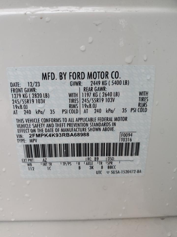 2024 Ford Edge Titanium VIN: 2FMPK4K93RBA68988 Lot: 93355635