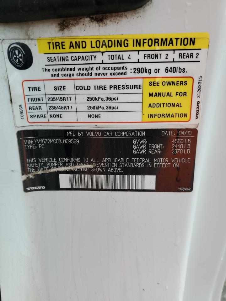 2011 Volvo C70 T5 VIN: YV1672MC0BJ109569 Lot: 92895365