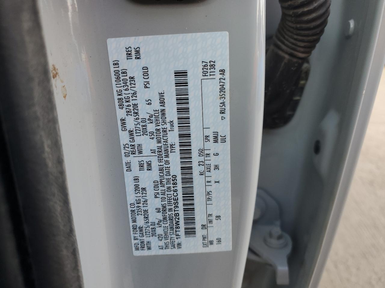 2025 Ford F250 Super Duty VIN: 1FT8W2BT9SEC61850 Lot: 92394885