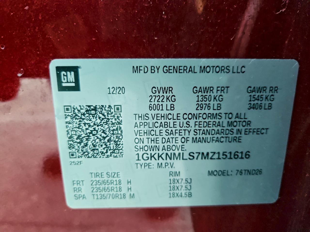 2021 GMC Acadia Slt VIN: 1GKKNMLS7MZ151616 Lot: 94643105