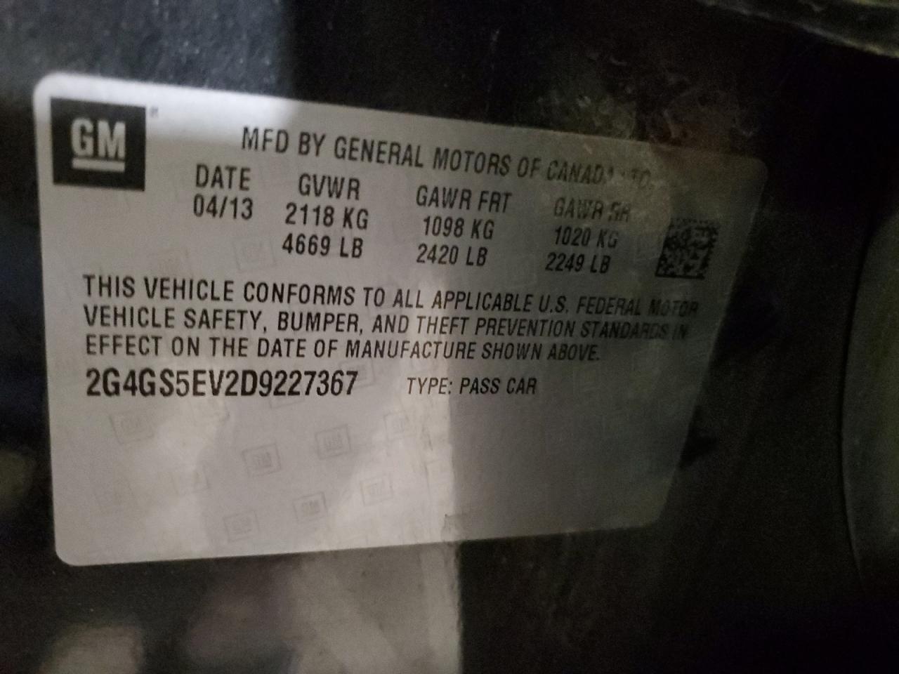 2013 Buick Regal Premium VIN: 2G4GS5EV2D9227367 Lot: 90085995