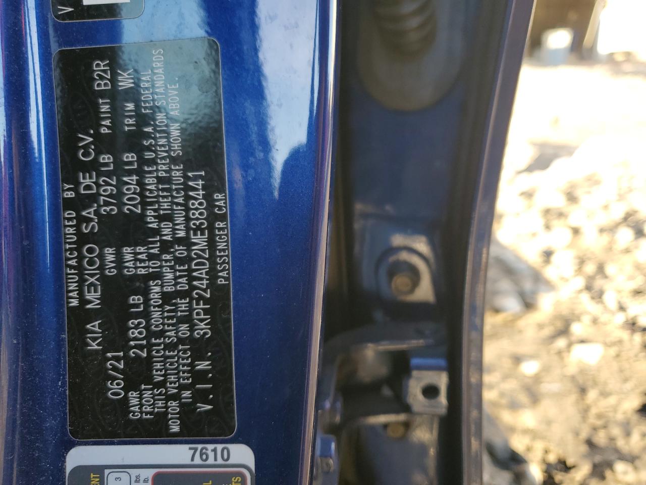 2021 Kia Forte Fe VIN: 3KPF24AD2ME388441 Lot: 92893195